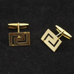 Gold Greek Key Cufflinks, Gold 14k, Greek Jewelry, Mens Accessories, Meander Design