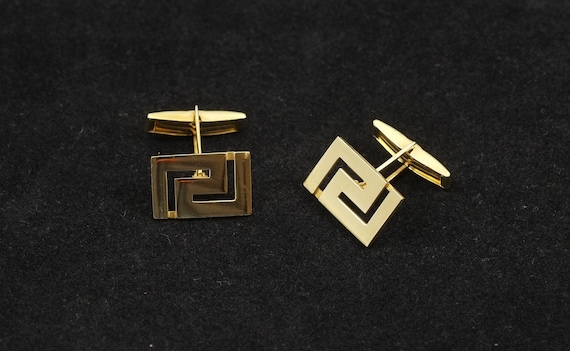 Gold Greek Key Cufflinks, Gold 14k, Greek Jewelry, Mens Accessories, Meander Design