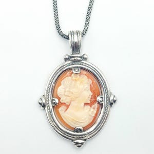 Silver Cameo Pendant, Large Cameo Pendant, Shell Pendant, Handmade Pendant, Sterling Silver