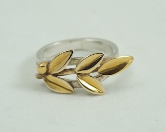 Olive Leaves Ring, Olive Branch Ring, Sterling Silver, Solid Gold 14k, Greek Jewelry, Handmade Ring