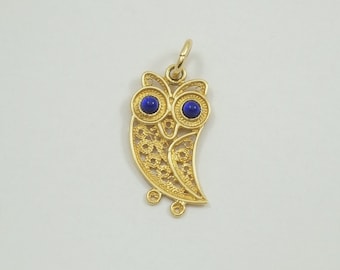 Pingente de coruja de Atenas em ouro, ouro maciço 14k, pingente de sabedoria, joia grega, coruja de Atenas