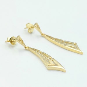 Gold Greek Key Earrings, Gold Dangle Earrings, Solid Gold 14k, Greek Jewelry, Eternity Symbol