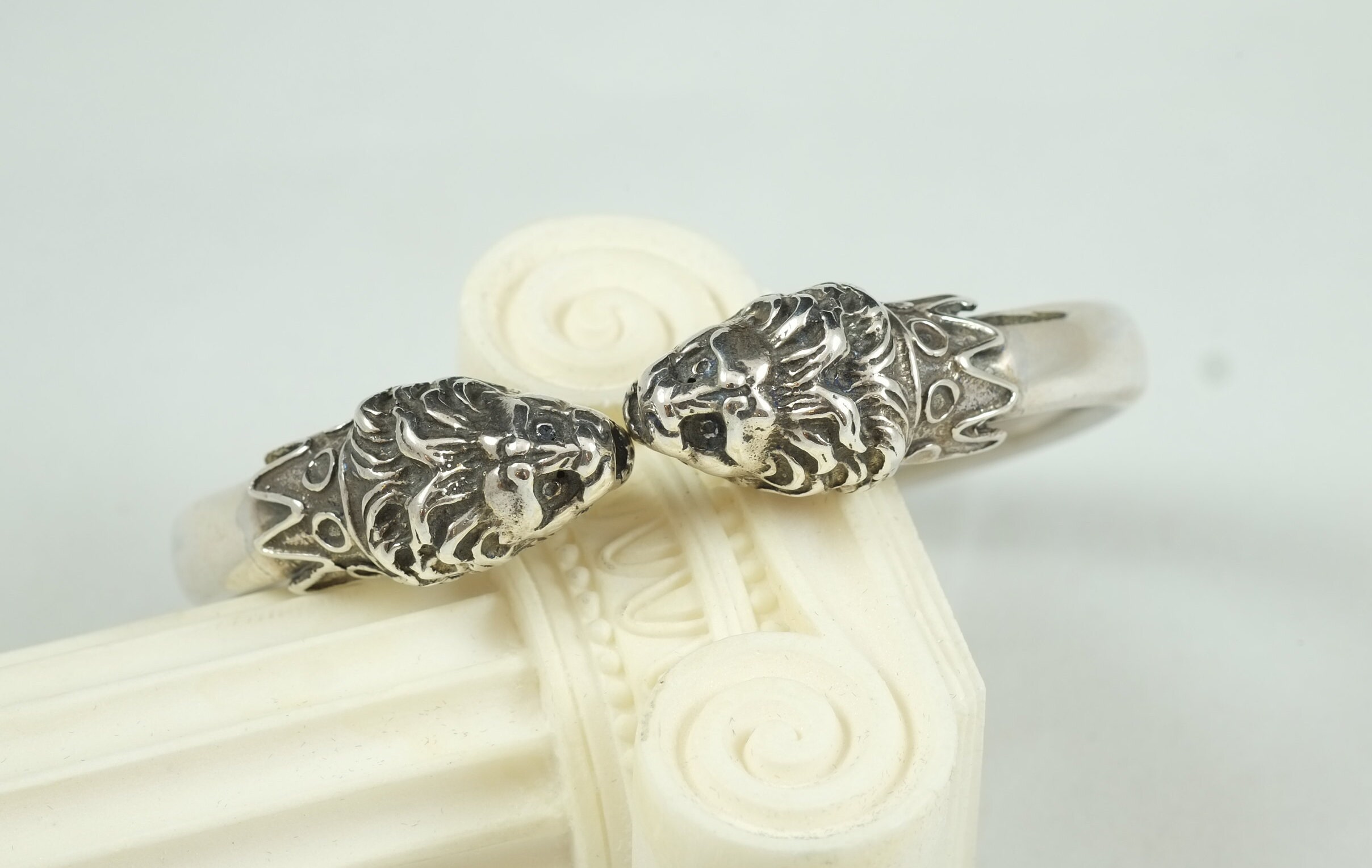 Silver Lion Bracelet, Lion Heads Bracelet, Sterling Silver