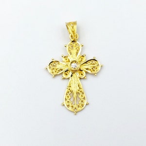 Gold Filigree Cross, Handmade Cross, Diamond Cross, Greek Jewelry, 18k Solid Gold