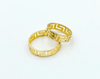 Gold Greek Key Ring, Greek Key Band, Solid Gold 14k, Greek Jewelry