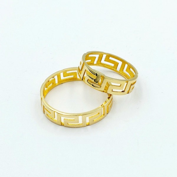 Gold Greek Key Ring, Greek Key Band, Solid Gold 14k, Greek Jewelry