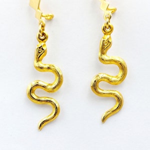Golden Snake Earrings, Snake Dangle Earrings, Solid Gold 14k, Greek Jewelry, Animal Jewelry