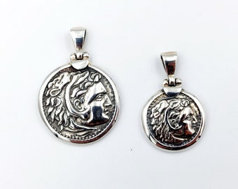 Ancient Greek Coin Pendant, Silver Coin Pendant, Hercules, God Zeus, Museum Replica, Greek Jewelry, Gold Plated