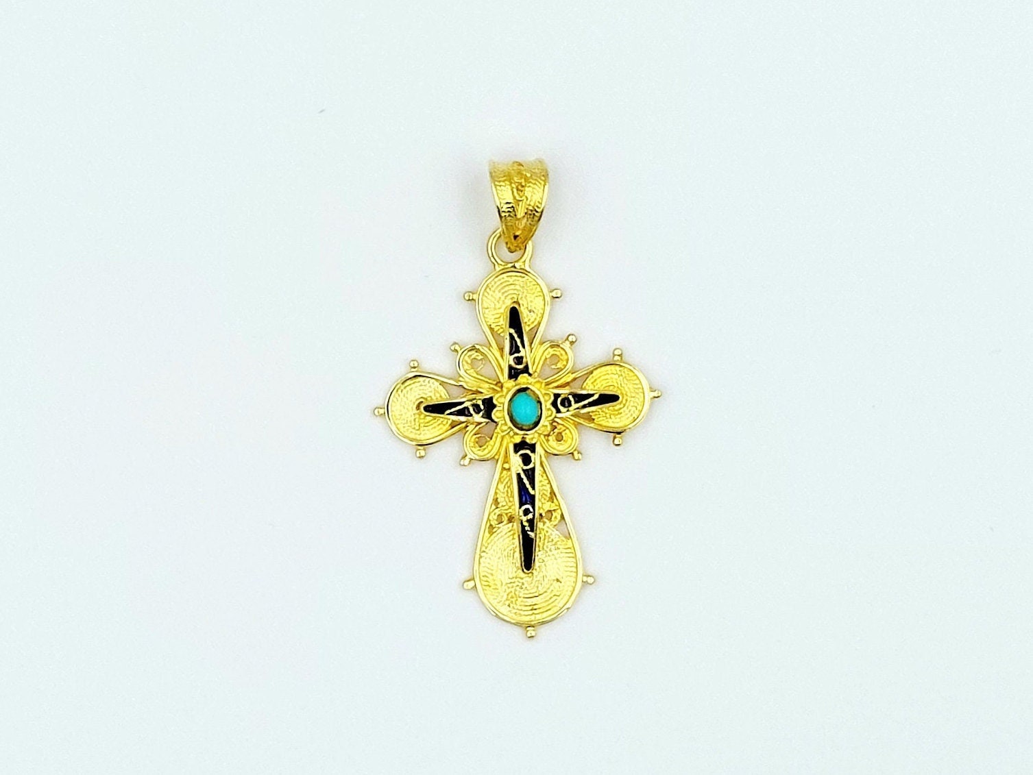 Gold Filigree Cross, Handmade Cross, Byzantine Cross, Turqouise
