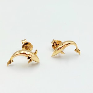 Gold Dolphin Earrings, Stud Dolphin Earrings, Solid Gold 14k, Greek Jewelry