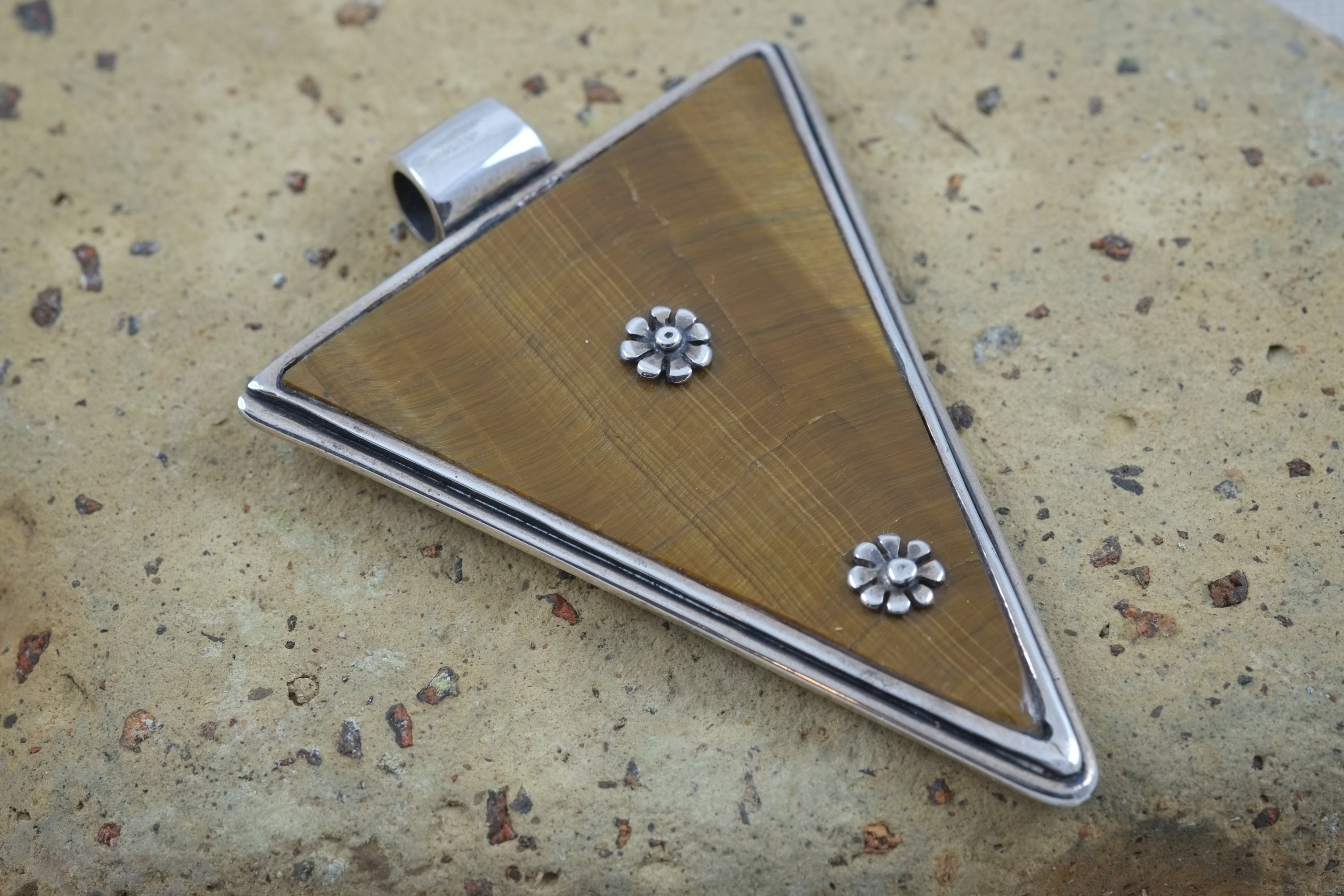 •TIGER EYE TEAR - LOOKING GLASS• sterling silver pendant