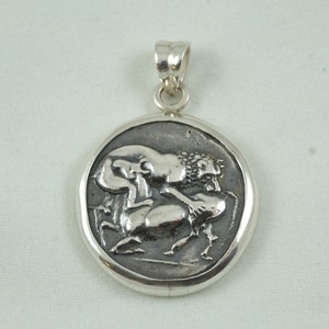 Ancient Greek Coin Pendant, Sterling Silver Pendant, Ancient City of Akanthos,  Museum Replica, Greek Jewelry
