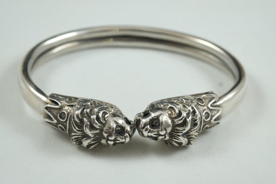 Silver Lion Bracelet, Lion Heads Bracelet, Sterling Silver, Greek
