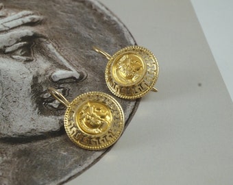 Goddess Athena Earrings, Golden Athena Earrings, Greek Key Earrings, Greek Jewelry