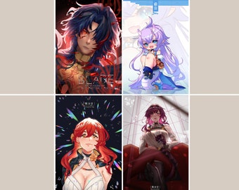 Honkai Star Rail Character Posters Kafka, Blade, Bailu, and Himeko