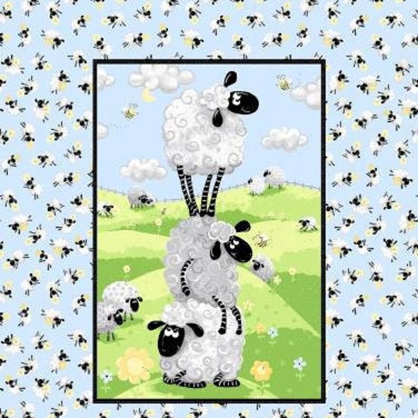 Lewe the Ewe SB20350-710 light blue quilt  panel by Susy Bee