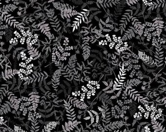 Kanvas Studio Midnight Fern Black Silver Metallic Cotton Fabric 7879P-12-Black