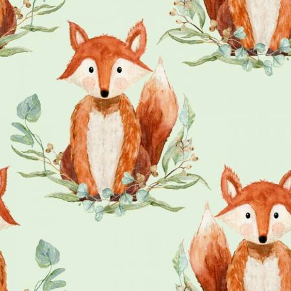 Forest Friends 18680-GRN Green Foxes  by Audrey Jeanne Roberts for 3 Wishes