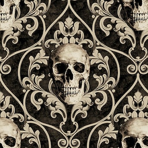 End of bolt 28” Dejaboo 2160-99 black skull damask by Satin Moon Designs  for Blank