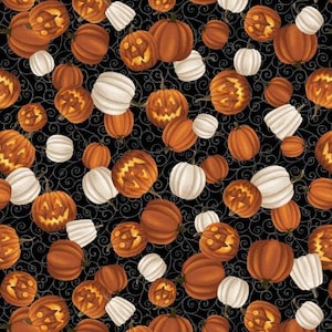 Midnight Magic 6405-93 black/multi tossed pumpkins by Grace Popp for Studio E