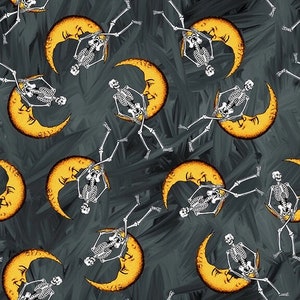 Halloween Countdown 2256G-99 glows black skeletons on crescent moons by Urban Essence for Blank
