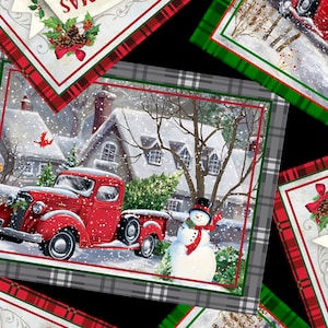 Winter Greetings 1649-28337-J Christmas postcards black by Gina Jane Lee for QT Fabrics