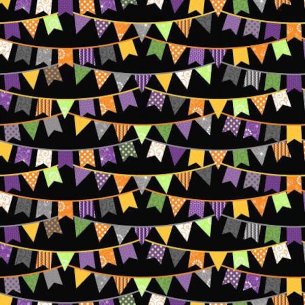 Hometown Halloween 9921M-J black Halloween flags by Kimberbell Designs for Maywood Studio