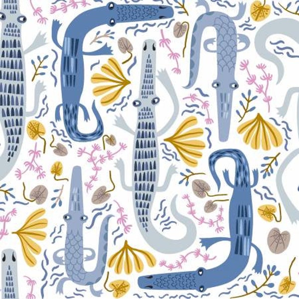 Jungle Jive Y3112-88 Denim Alligators by Asa Gilland for Clothworks