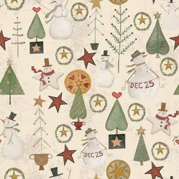 Kringle C13441R-CREAM jacks and trees cream by Teresa Kogut for Riley Blake