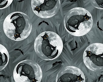 Halloween Countdown 2252G-95 glows dk grey cats in moons by Urban Essence for Blank