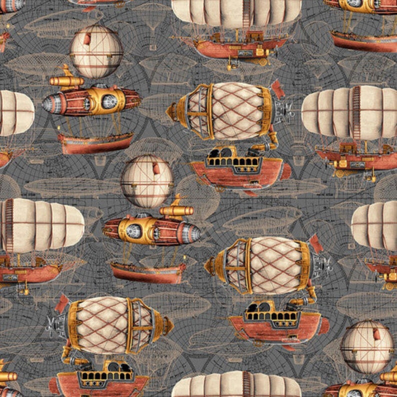 Time Travel 3008-95 Gray Airships by Urban Essence Designs for Blank - Etsy