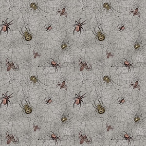 Spooky Vibes 2722-90 light gray spiders and webs by Erin Wilde for Blank