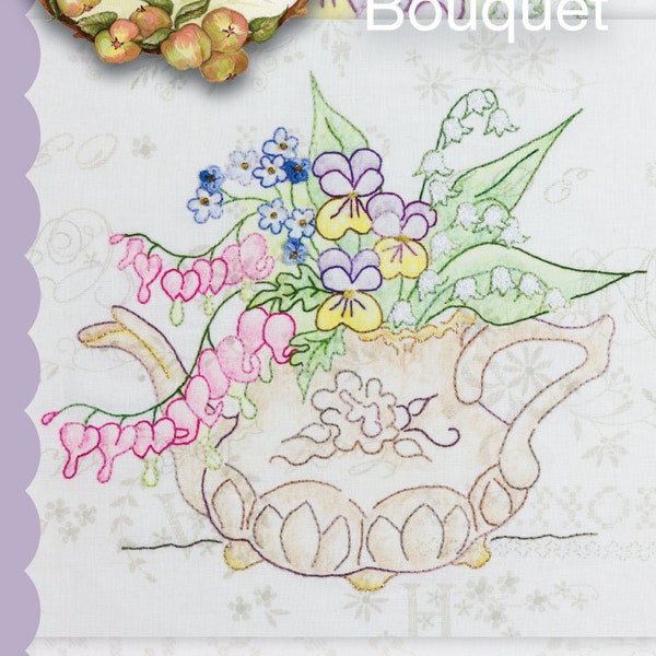 Teapot Bouquet 279 hand embroidery pattern by Meg Hawkey for Crabapple Hill Studio
