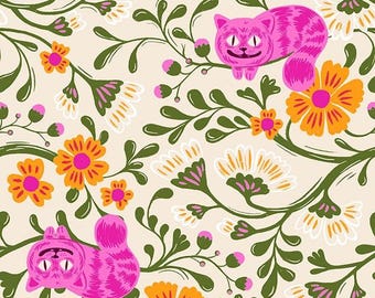 Hello Alice RS2123-11 Shell Cat Floral Vine by Sarah Watts for