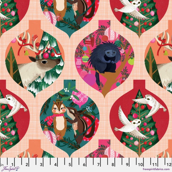 Woodland Holiday PWKT015.XMULTI animal ornaments  by Katy Tanis for Freespirit