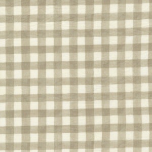 May include: A beige and white gingham fabric with a checkered pattern.