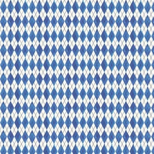 May include: A seamless pattern of blue and white diamonds. The diamonds are arranged in a repeating pattern, creating a classic argyle design.