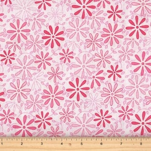 May include: A white fabric with a pink floral pattern. The flowers are stylized and have a gradient of pink shades. The fabric has a subtle texture.