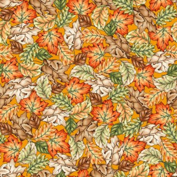 Sweater Weather 10032M-O orange leaves by Kris Lammers for Maywood Studio