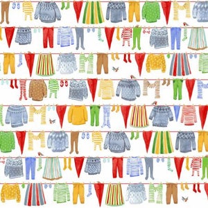 Gnome Laundry in Green by Striped Pear Studio for Windham Fabrics HALF YARD cut of Winter Gnomes in Organic Cotton
