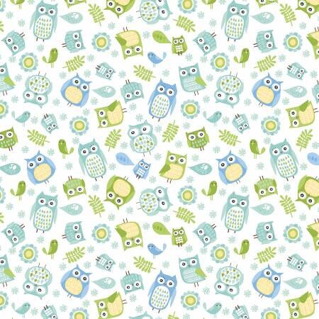 Playhouse Pals 13208-82 owl happy turquoise/ lime by Jessica Flick for Benartex