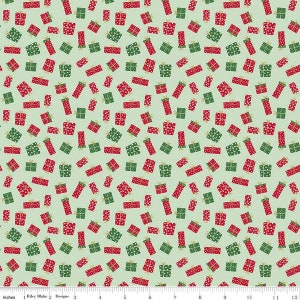 Christmas Adventure SC10734R-SWE Christmas with sparkle gifts sweet mint by Beverley McCullough for Riley Blake