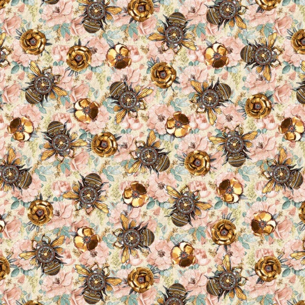 Time Travel 3009-22 pink bees on flowers  by Urban Essence Designs for Blank