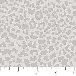 May include: A seamless gray fabric with a repeating pattern of light gray leopard spots.