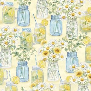 Zest for Life 19153-547 yellow mason jars allover by Cynthia Coulter for Wilmington Prints