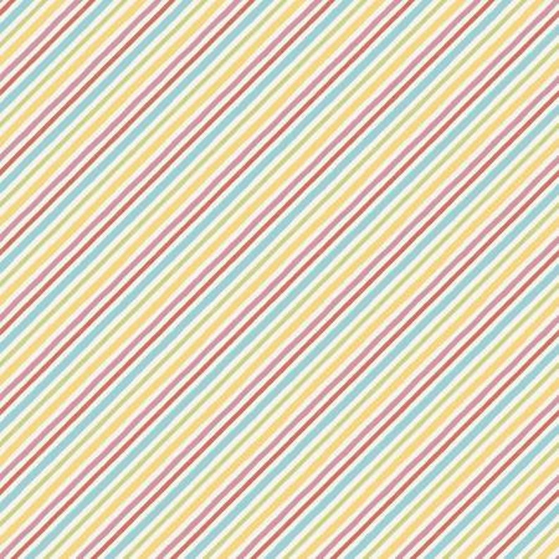 May include: A seamless pattern of diagonal stripes in various colors, including yellow, red, blue, and green, on a cream background.