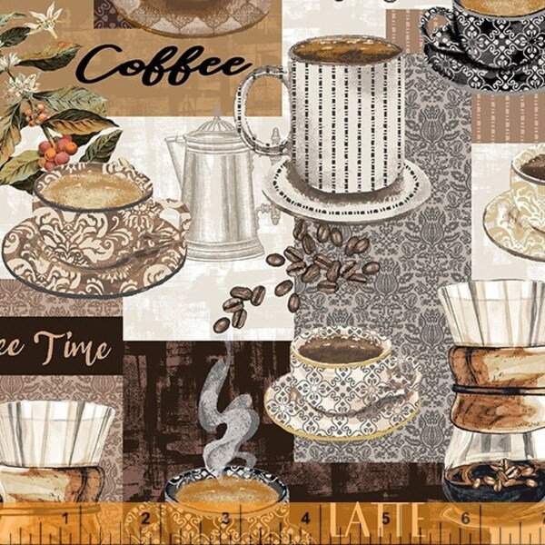 Coffee Connoisseur 53062-1 cream Main Street Cafe patch by Jean Plout for Windham