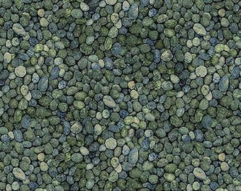 Stonehenge Rooted DP28768-69 teal pebbles by Linda Ludovico for Northcott