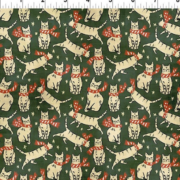 Christmas Cats 3CHC 1 scarf cats green  for In The Beginning Fabrics