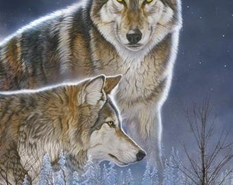 Wolf Alpha Black Panel by Elizabeth's Studio, Forest Wilderness